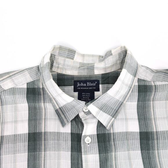 John Blair Mens Plaid Checkered Button Down Short Sleeve Shirt - Size L - GUC - Picture 3 of 10